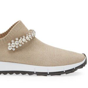 JIMMY CHOO VERONA CRYSTAL EMBELLISHED METALLIC-KNIT SNEAKER